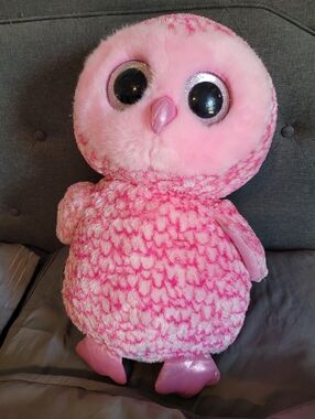 Ty Beanie Boos Pinky Owl 18” Jumbo Pink Big Eyes Plush Stuffed Toy EUC Soft